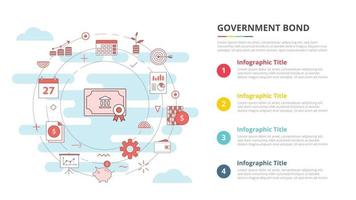 concept d'obligations gouvernementales pour la bannière de modèle infographique avec des informations de liste en quatre points vecteur