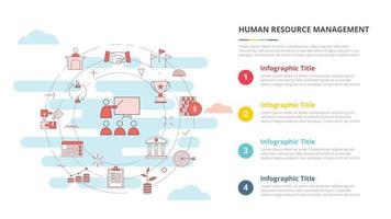 concept de gestion des ressources humaines hrm pour la bannière de modèle infographique avec des informations de liste en quatre points vecteur