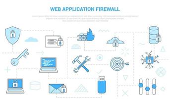 concept de pare-feu d'application web waf avec bannière de modèle de jeu d'icônes avec style de couleur bleu moderne vecteur