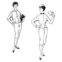 vêtements rétro élégants. mode femme affaires style ensemble années 1960 veste robe vecteur