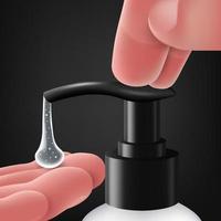 mains réalistes à l'aide d'une pompe à gel désinfectant pour les mains. illustration vectorielle vecteur
