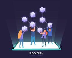 connexion de blocs numériques de crypto-monnaie et de blockchain pour transférer de l'argent numérique dans la sécurité des entreprises. vecteur