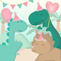 une foule de dinosaures a organisé une fête d'anniversaire. vecteur