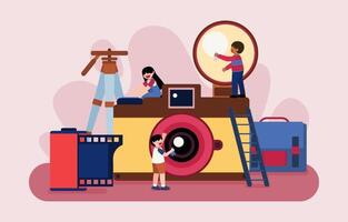 photographe et appareil photo et vecteur d'illustration flim