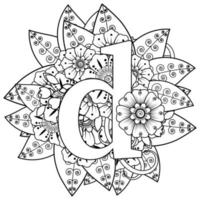 lettre d avec fleur de mehndi. ornement décoratif en oriental ethnique. contour illustration vectorielle de dessin à la main. vecteur