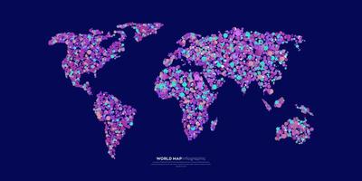 infographie de carte du monde avec composition de cercle coloré. connexion au réseau mondial. illustration vectorielle carte de silhouette isolée sur fond sombre. vecteur