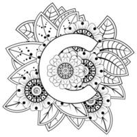 lettre c faite de fleurs dans le style mehndi. page de livre de coloriage. illustration vectorielle de contour à la main. vecteur