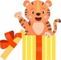 petit tigre dans une boîte cadeau. illustration vectorielle vecteur