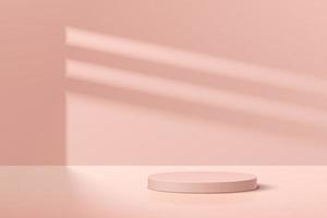 podium de piédestal géométrique rose pastel dans une pièce vide avec ombre de fenêtre. salle de studio abstraite de vecteur avec conception de plate-forme 3d. scène minimale moderne pour les produits cosmétiques. vitrine, présentoir de promotion.