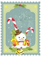 conception d'affiche de joyeux noël avec boîte-cadeau de chapeau de père noël bonhomme de neige, canne en bonbon vecteur