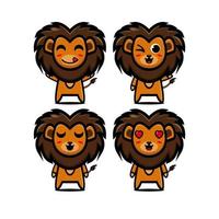 jolie collection de jeux de lion. illustration vectorielle dessin animé de style plat de personnage de mascotte de lion. isolé sur fond blanc. mignon personnage lion mascotte logo idée bundle concept vecteur