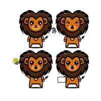 jolie collection de jeux de lion. illustration vectorielle dessin animé de style plat de personnage de mascotte de lion. isolé sur fond blanc. mignon personnage lion mascotte logo idée bundle concept vecteur