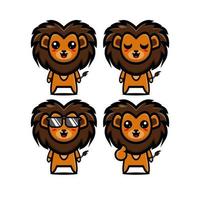 jolie collection de jeux de lion. illustration vectorielle dessin animé de style plat de personnage de mascotte de lion. isolé sur fond blanc. mignon personnage lion mascotte logo idée bundle concept vecteur