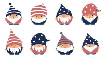 petits gnomes et elfes mignons de jardin en style dessin animé. fées caractéristiques pour les enfants et les enfants. Conception de gnome kawaii et d'elfe magique. illustration vectorielle. vecteur