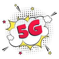 5g nouvelle connexion wifi internet sans fil style bande dessinée bulle d'exclamation texte 5g plat style design vector illustration isolé sur fond blanc. nouvelle icône de signe internet mobile 5g dans le ballon.