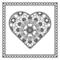 fleur de mehndi avec cadre en forme de coeur. décoration en ornement oriental ethnique, doodle. vecteur