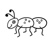 fourmi linéaire de dessin animé mignon doodle isolé sur fond blanc. vecteur