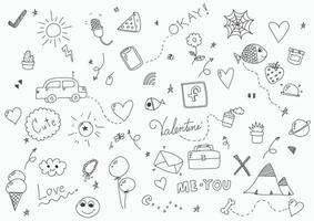 doodle abstrait dessinant des illustrations de conception du modèle de décoration de la saint-valentin. style de dessin de fond de fête main libre. vecteur