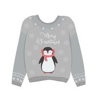 pull de noël avec un joli pingouin et l'inscription joyeux noël vecteur