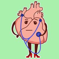 emoji cardiaque physiologique. personnage de cardiologie mignon avec un phonendoscope vecteur