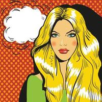 belle femme blonde pop art bande dessinée illustration vectorielle vecteur