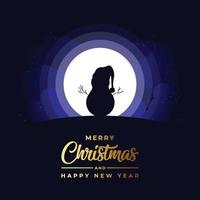 joyeux noël et bonne année carte avec silhouette de bonhomme de neige vecteur