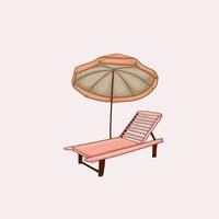 banc de plage coloré dessiné à la main avec illustration de parapluie vecteur