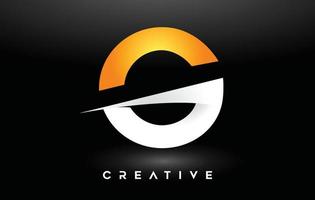 conception de lettre g avec coupe minimaliste créative et couleurs orange blanc sur fond noir vecteur