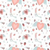 motif romantique pour la saint valentin avec clé vintage et coeur d'ailes d'ange vecteur