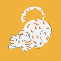 illustration vectorielle animale drôle. le gros chat joue ou chasse. conception mignonne pour l'impression. style de dessin à la main vecteur