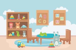 planche avec chiffres alphabet table chaise étagère chambre jouets vecteur