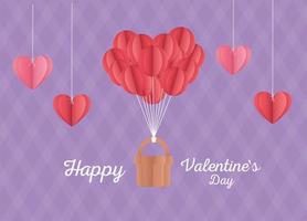 joyeux saint valentin origami coeurs ballons panier fond violet vecteur