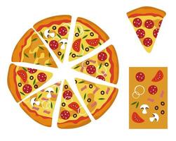 différents morceaux de pizza. constructeur de pizzas. illustration vectorielle vecteur