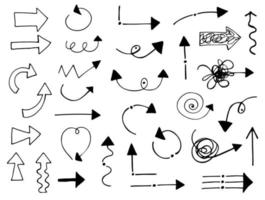 ensemble de doodles vectoriels dessinés à la main. croquis de la conception de la flèche directionnelle. vecteur