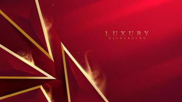 triangle doré sur fond de luxe rouge avec décoration à effet flamme et bokeh et lumière scintillante. vecteur