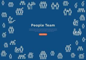 bannière d'équipe de personnes avec des icônes de ligne sur fond bleu. illustration vectorielle vecteur