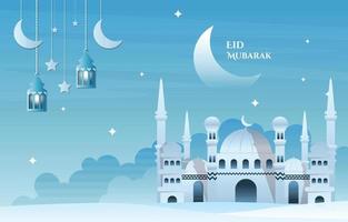 mosquée de nuit eid mubarak célébration islamique musulmane illustration vectorielle vecteur