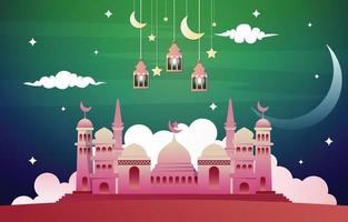 belle nuit eid mubarak ramadan kareem illustration de célébration islamique vecteur