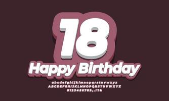 numéro 18 dix-huit ans célébration anniversaire police 3d rose conception vecteur