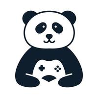 panda animal heureux mignon avec la conception d'icône vectorielle de logo de jeux de bâton vecteur