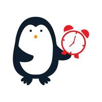 animal oiseau pingouin mignon avec horloge logo vector icon design