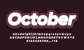 mois d'octobre texte 3d violet design vecteur