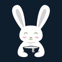 animal animaux lapin avec bol mignon logo vector icon design