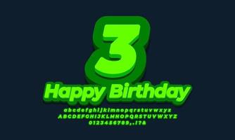 numéro trois ans célébration anniversaire police 3d vert conception vecteur