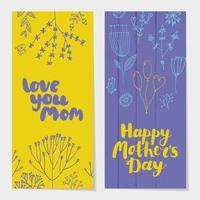 ensemble vectoriel de cartes verticales de printemps de vacances, bannières avec lettrage au stylo pinceau et fleurs de griffonnage.