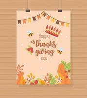 couronne abeille guirlande feuillage joyeux thanksgiving affiche vecteur