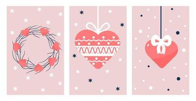 affiches de la saint-valentin avec des décorations festives. cartes de voeux coeur festif. dessins de vacances. vecteur