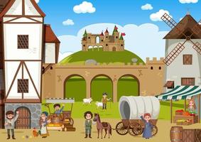 ancienne ville médiévale avec des villageois