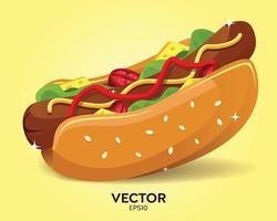 Hot-dog. vecteur isolé plat illustration restauration rapide pour affiche, menus, brochure, web et icône fastfood.