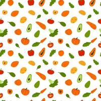 modèle sans couture de vecteur avec des légumes et des fruits de dessin animé dessinés à la main